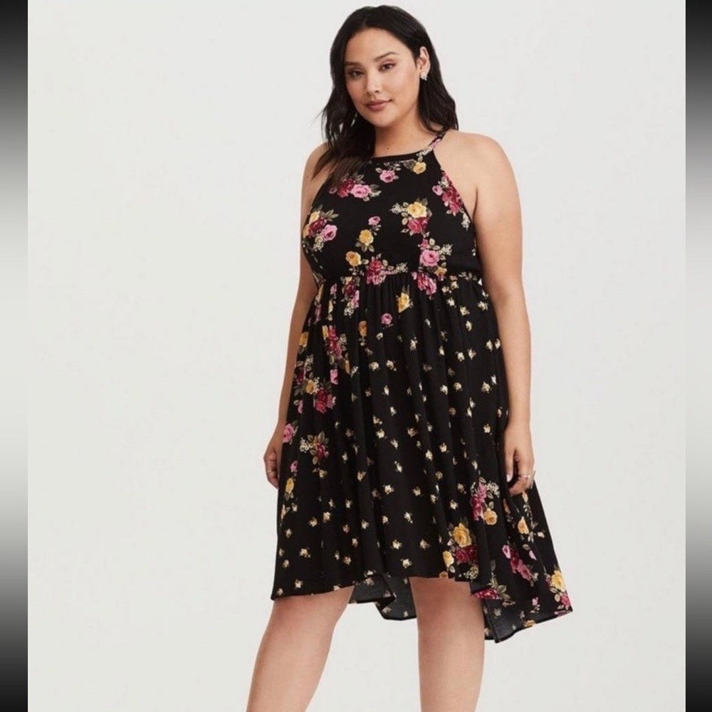 Torrid Floral Midi High Neck Dress Size 0 - Picture 1 of 6